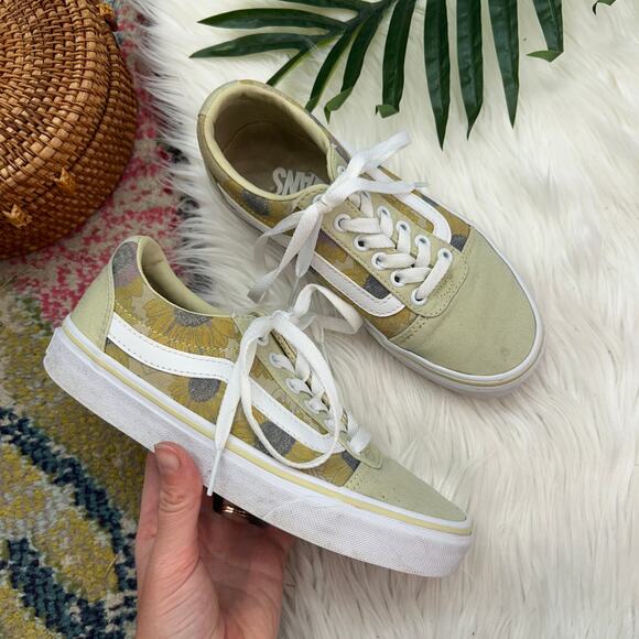 Vans Yellow / Green Lace Up Vintage Sunflower Floral Low Top Skater Sneaker 6 - Picture 1 of 10